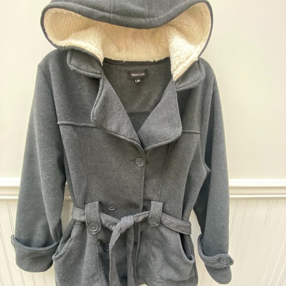 Hooded Jacket Size 1x Pea Coat Belted Fleece sherpa - Picture 1 of 5